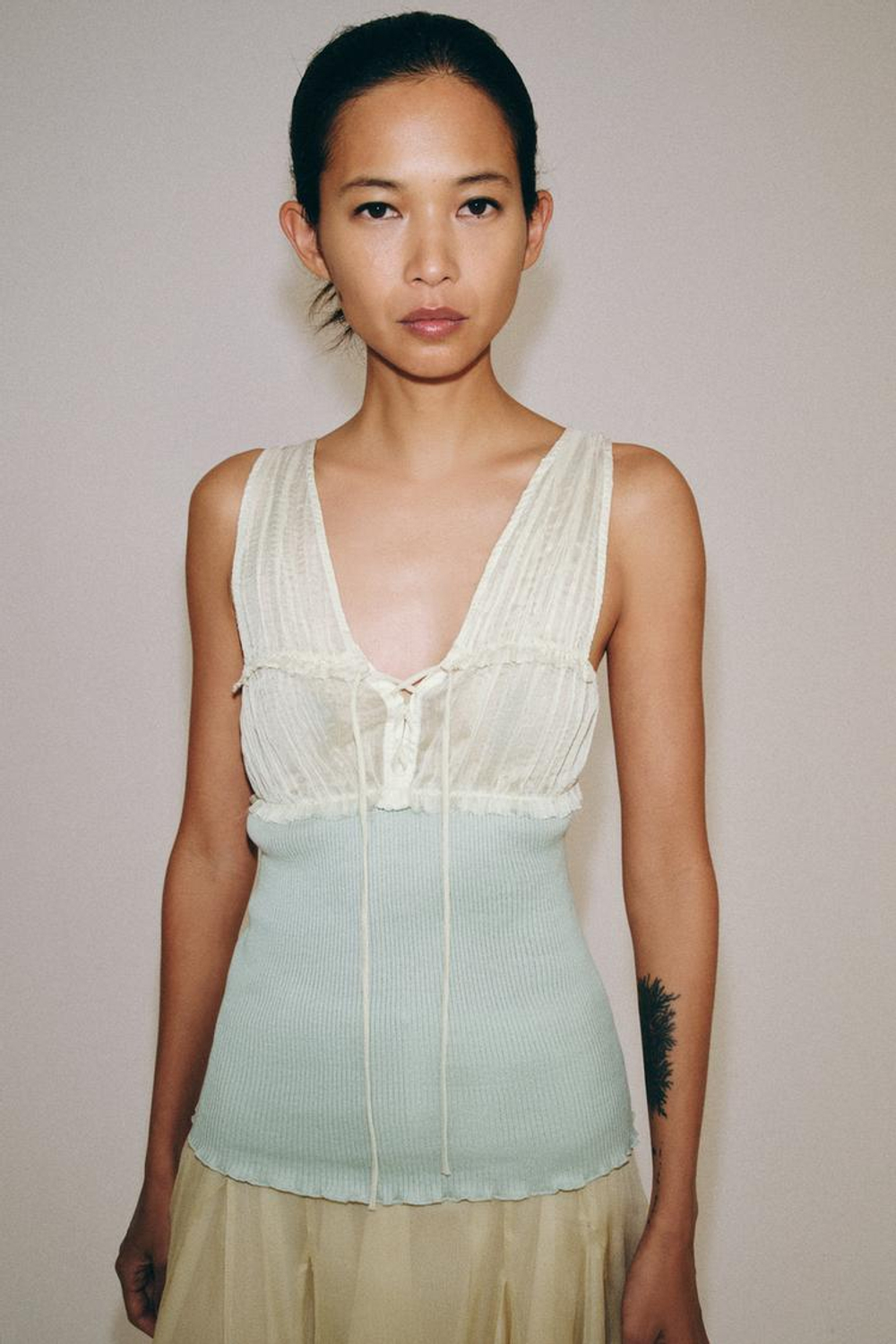 ZARA КОМБИНИРОВАННЫЙ ТОП, ГОЛУБОЙ