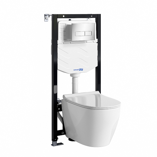 Унитаз подвесной WasserKRAFT Mindel 10TLT.010.ME.CH03.H002 безободковый, с инсталляцией Aller 10, с крышкой микролифт, белый/кнопка хром