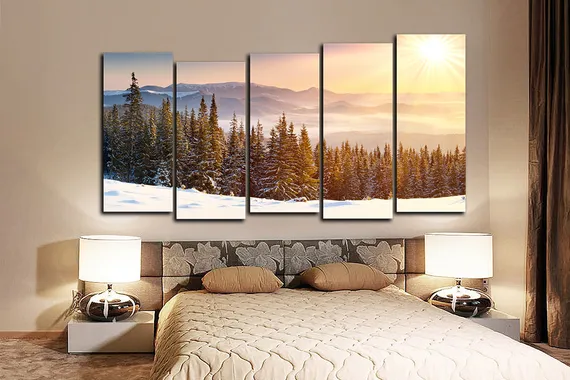 Модульная картина "Солнце над тайгой"