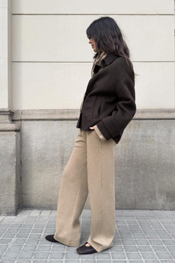 ZARA БРЮКИ ИЗ ТРИКОТАЖА ИНТЕРЛОК С ЭФФЕКТОМ ПОТЕРТОСТИ, СЕРО-КОРИЧНЕВЫЙ