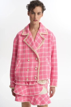 Ярусная мини-юбка из розового твида