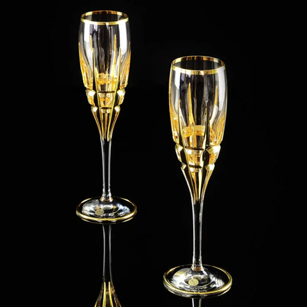 Migliore De Luxe Набор фужеров для шампанского Baron, хрусталь, декор золото 24К - 2шт