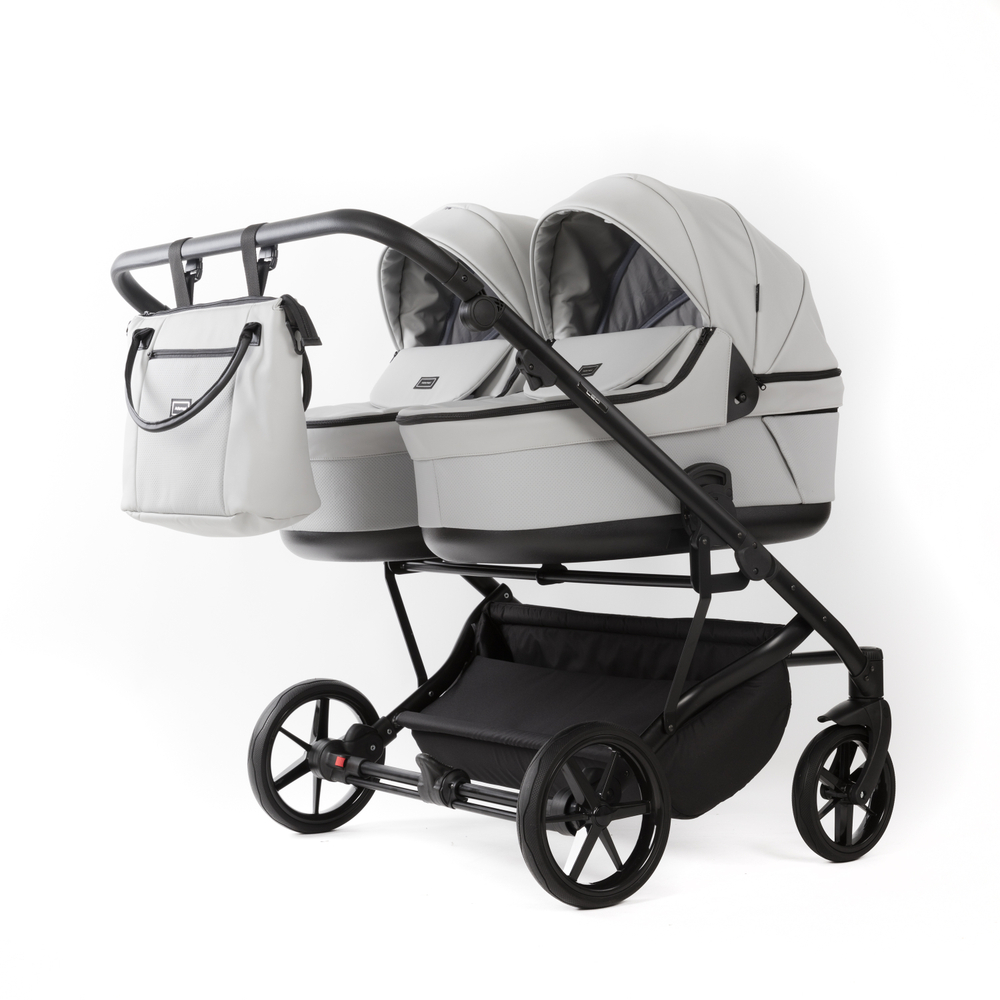 Детская универсальная коляска Adamex LEO DUO Deluxe (2в1) DUO-SA3 - Светло-серая экокожа