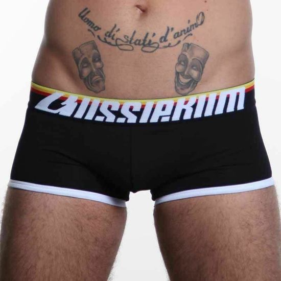 Мужские трусы хипсы черные с желт-крас резинкой Aussiebum Fire Boxer AB00186
