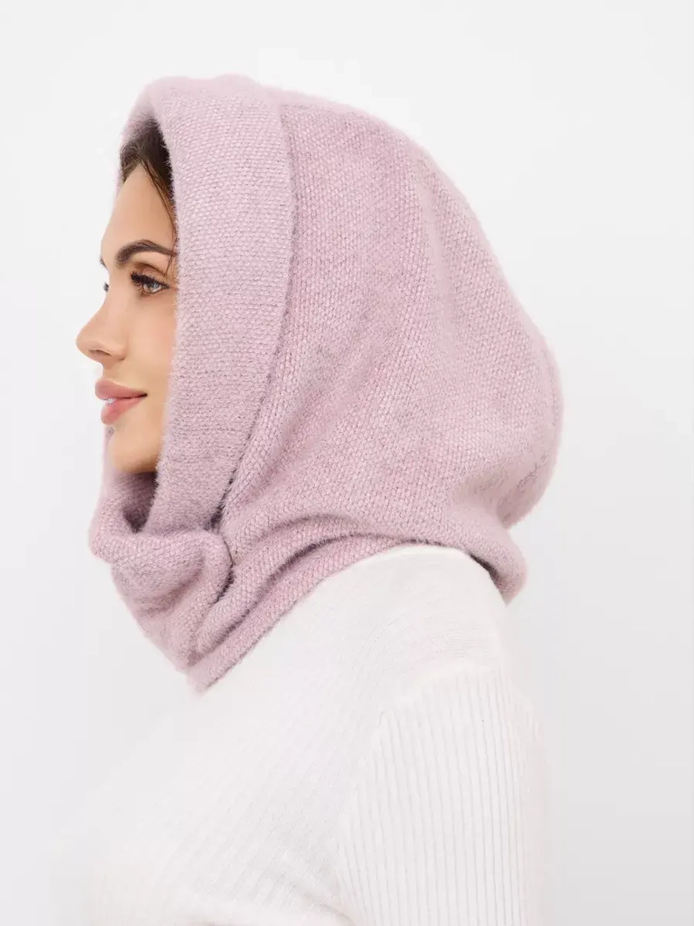 Капор зимний вязаный капюшон на флисе