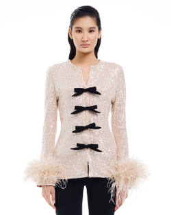 Кардиган Aventurine (Авантюрин) с перьями бежевый