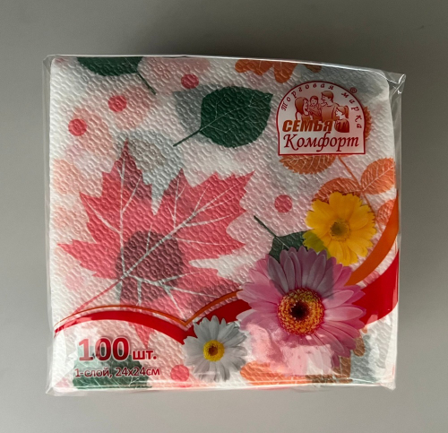 Салфетки бумажные Семья и КОМФОРТ с рисунком 100л/упак 48упак/кор