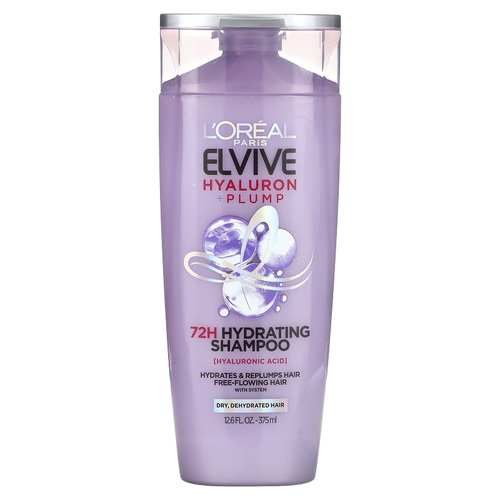 L'Oréal, Elvive, Hyaluron + Plump, увлажняющий шампунь на 72 часа, для сухих и обезвоженных волос, 375 мл (12,6 жидк. унц.)