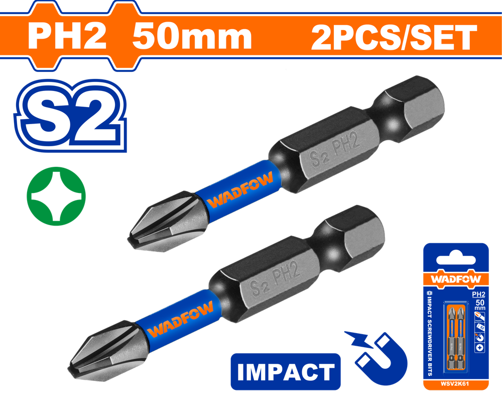 Набор бит WADFOW WSV2K61 PH2x50 мм 2 шт.