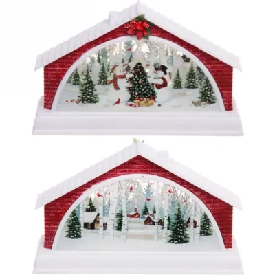 Сувенир с подсветкой «Домик с снеговиками» 15,5*4*9,5 см (работает от 2х батареек ААА)