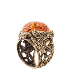 AM-2426 Кольцо «Виноградная Лоза» (латунь, янтарь)