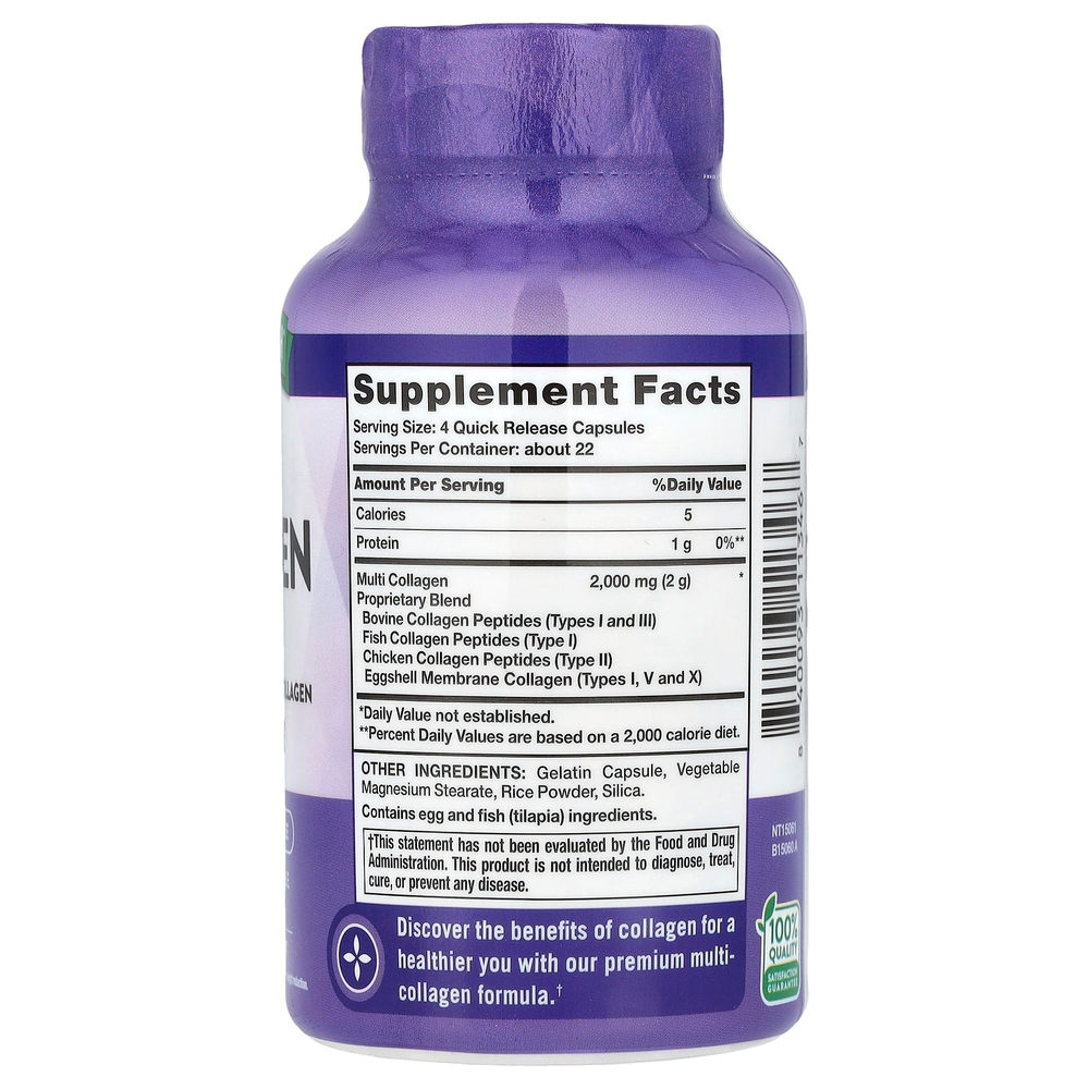 Nature's Truth, Мультиколлагеновые пептиды, 90 капсул с быстрым высвобождением (500 мг на капсулу)