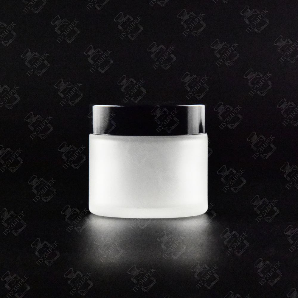 Баночка стеклянная  50 мл белая матовая черная крышка пластик