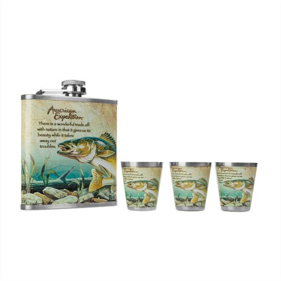 Набор Helios Рыба (фляжка 210 мл + 3 стопки) А02
