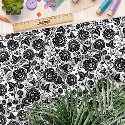 Ткань саржа черная хохлома