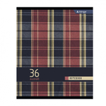 Тетрадь 36 л., А5, клетка, Alingar "Scotish cage.new style", скрепка, второй блок 60г/м2, мелованный картон (стандарт), 4 дизайна в пленке т/у