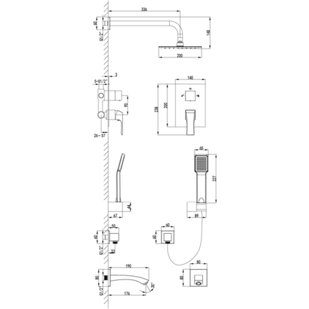 Душевая система Lemark Unit LM4522C, встраиваемая, хром