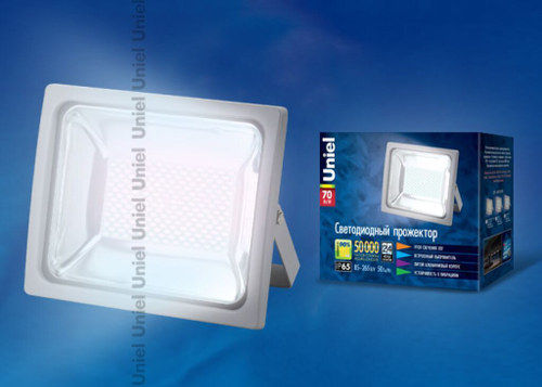 ULF-S04-70W/DW IP65 85-265В GREY Прожектор светодиодный. Мощность 70 Вт. Корпус серый. Цвет свечения дневной. Степень защиты IP65. Упаковка картон