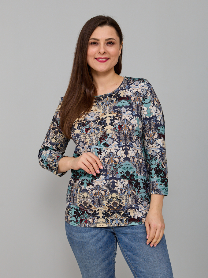 Лонгслив ЛНв-306/бирюза-цветыузор