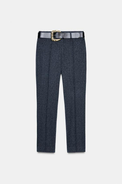 ZARA БРЮКИ В ЕЛОЧКУ С ПОЯСОМ, МОРСКОЙ СИНИЙ