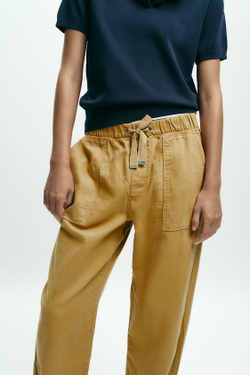 ZARA БРЮКИ-ДЖОГГЕРЫ С ЗАСТЕЖКОЙ НА КНОПКУ СНИЗУ, ГОРЧИЧНЫЙ