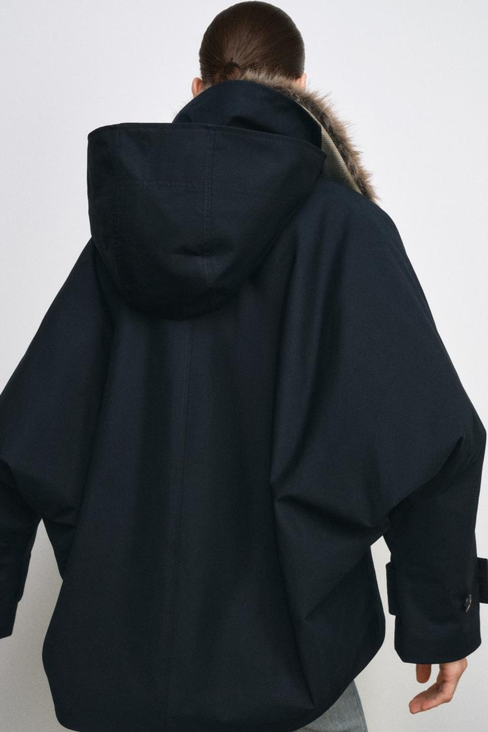 ZARA ТРЕНЧ С МЕХОВЫМ ВОРОТНИКОМ — ZW COLLECTION, МОРСКОЙ СИНИЙ