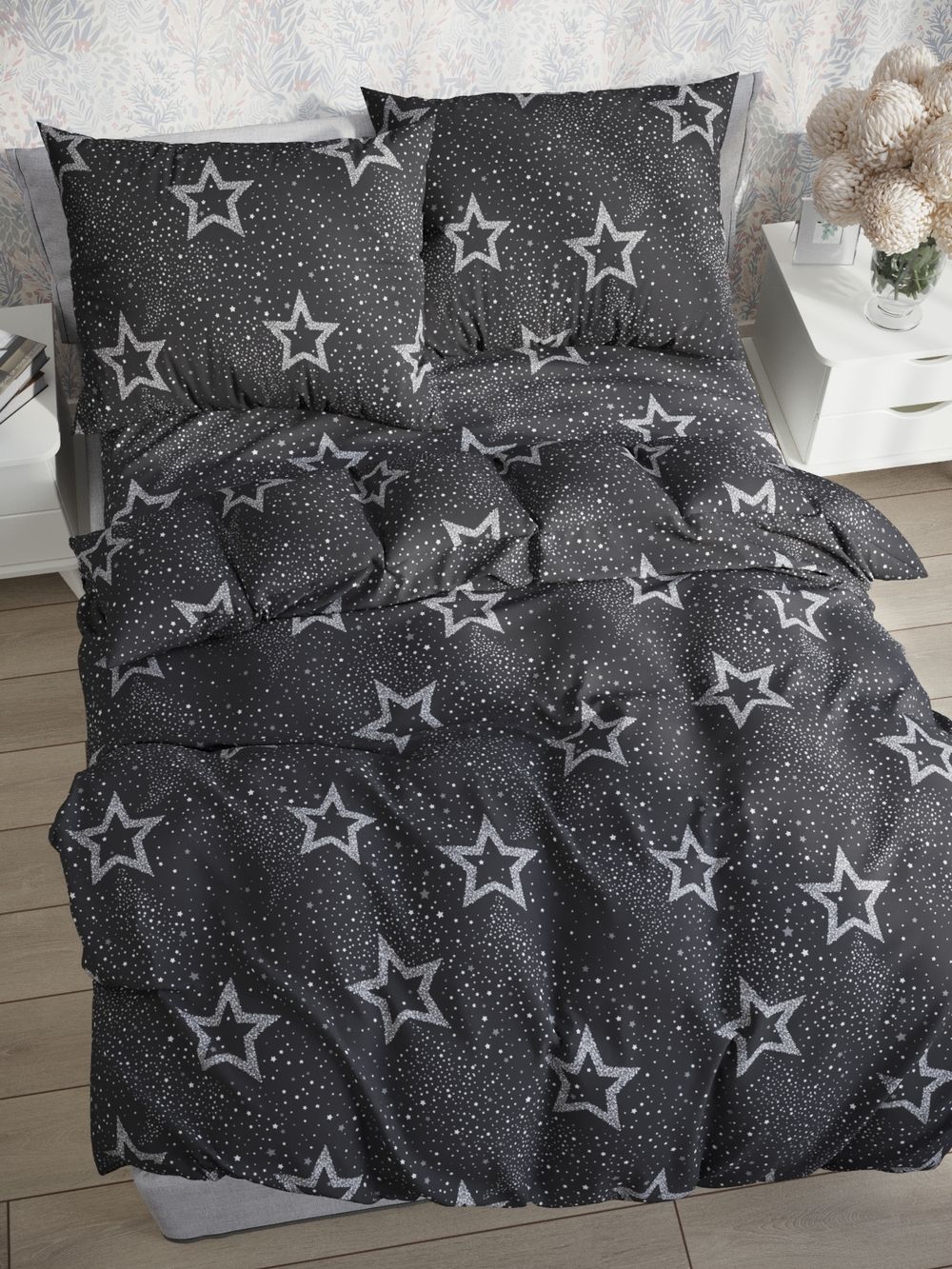 Простынь на резинке Сказка "Звезды на сером" 160х200 см