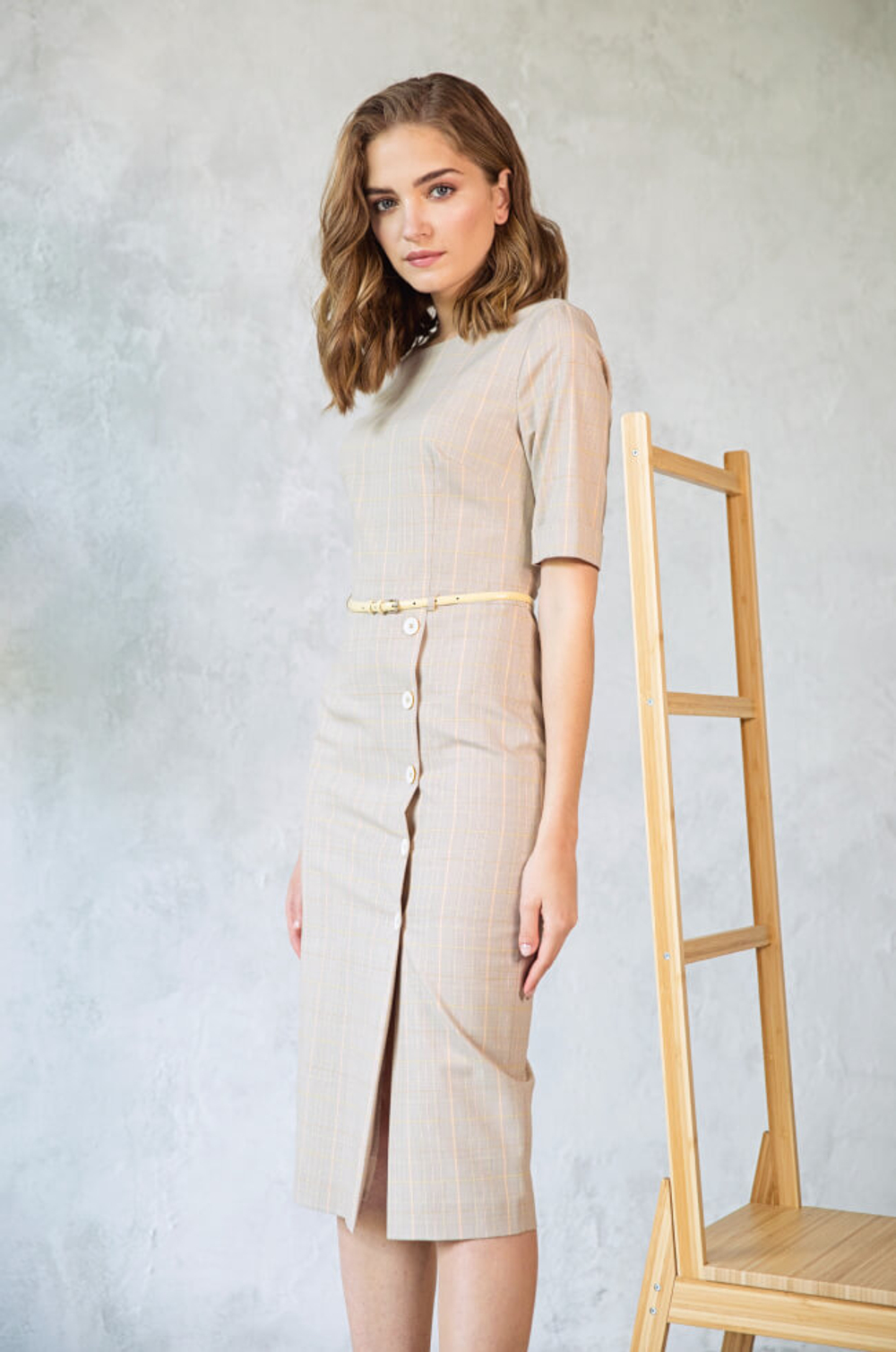 51151 Платье женское (бежевый клетка)