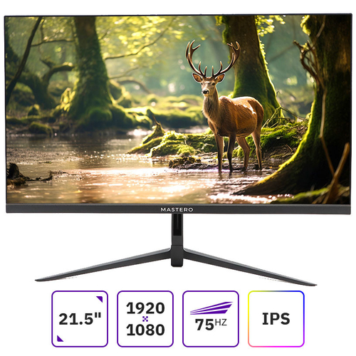 Монитор Mastero 21.5'' P2222H, FHD, IPS, 75Гц, чёрный, 8-bit, 4мс, 4000:1, 250 Кд/м2, VESA:75x75, VGA, HDMI
