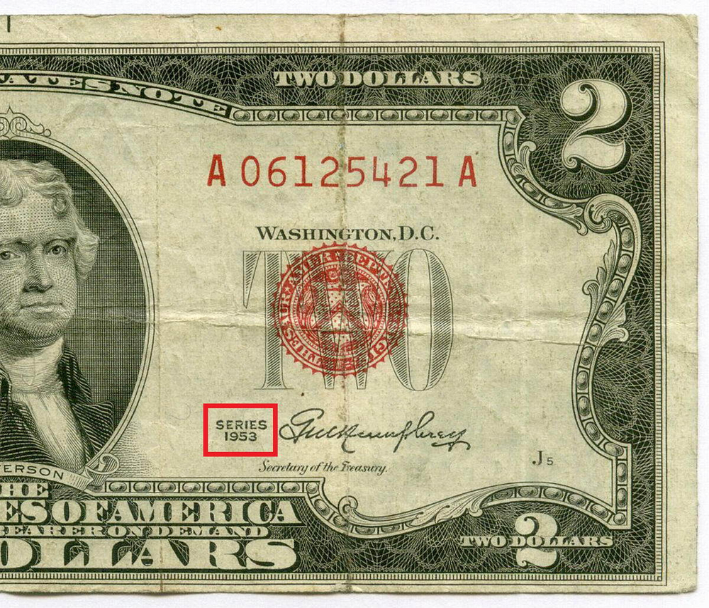 Банкнота США 2 доллара 1953 A 06125421 A. VF