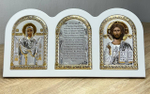 Триптих, Спаситель, Покрова БМ, Молитва, икона, белое дерево 320х160