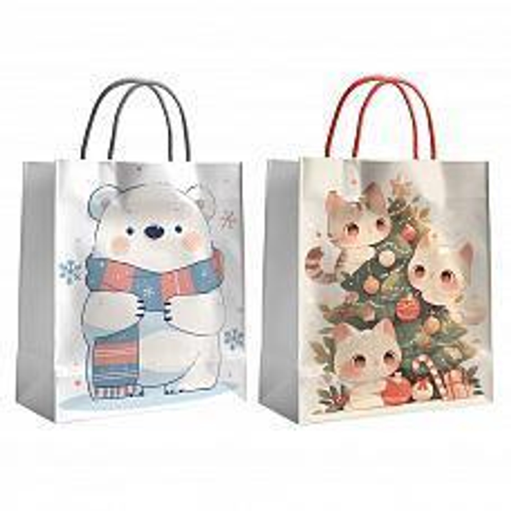 Пакет крафт новогодний "Каваи" 33*45*12 см, 140г/м2 (Центрум)