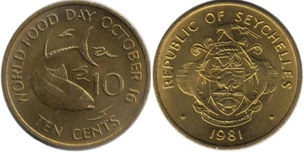 Сейшелы 10 центов, 1981 ФАО XF