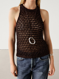 Massimo Dutti Топ с ажурным узором и горловиной халтер, коричневый