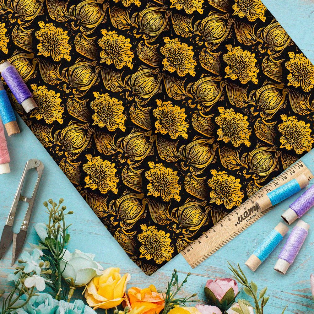 Ткань блэкаут  золотые вензеля орнамент