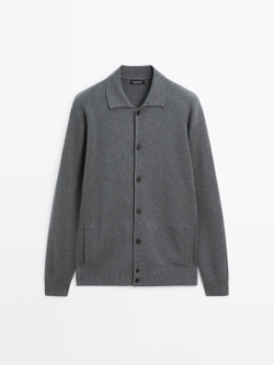 Massimo Dutti Вязаный кардиган из хлопка на пуговицах, серый