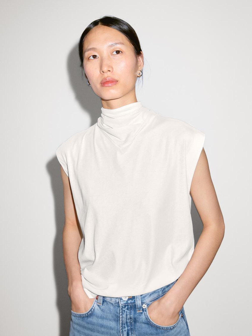 Massimo Dutti Топ без рукавов, натуральный, кремовый