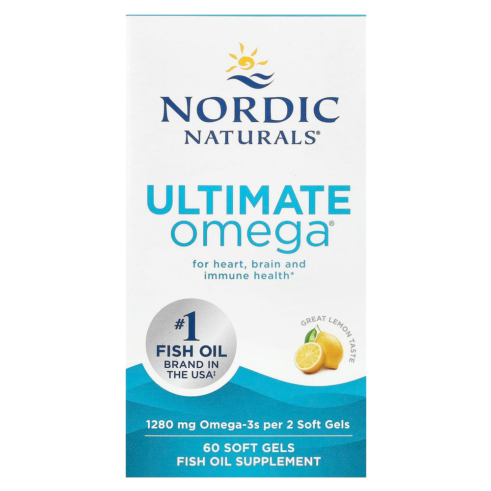 Nordic Naturals, Ultimate Omega, высокоэффективные омега-3 кислоты, со вкусом лимона, 60 капсул (640 мг в 1 капсуле)