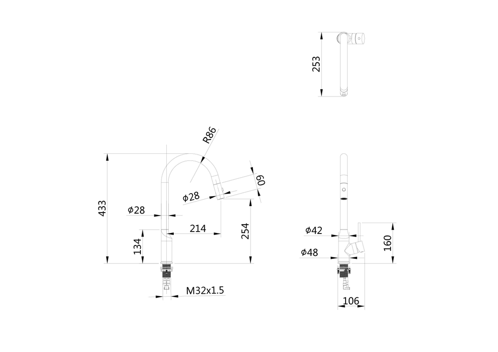 Смеситель для кухни с выдвижным изливом WONZON & WOGHAND, Белый матовый (WW-A21252-MW)