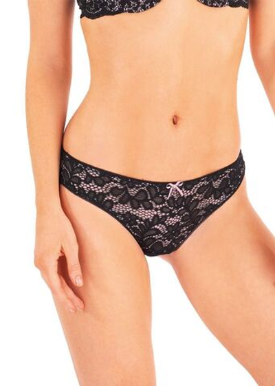 Кружевные трусики-бразилиана Amy (Размер: XS) (Цвет: черный с розовым)