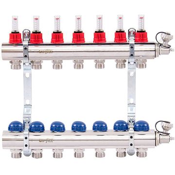 Коллектор Uni-Fitt 1"х3/4" 7 вых. из латуни с расходомерами и термостатическими вентилями 440E4307