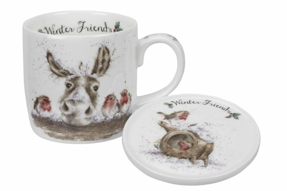 Royal Worcester - Wrendale Designs Кружка Winter Friends 310 мл с подставкой / артикул   WNOZ3943-XG  / GTIN 749151668973
