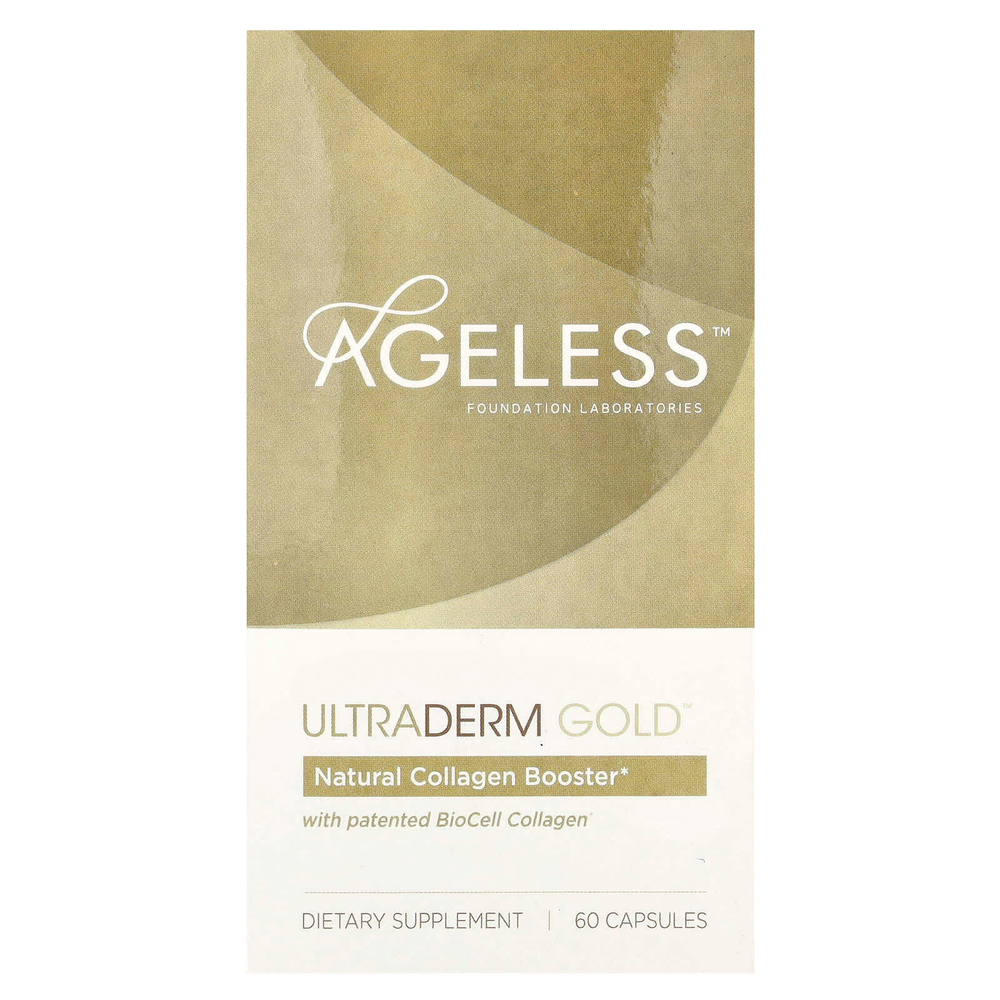 Ageless Foundation Laboratories, UltraDerm Gold, натуральная коллагеновая поддержка с запатентованным коллагеном BioCell, 60 капсул