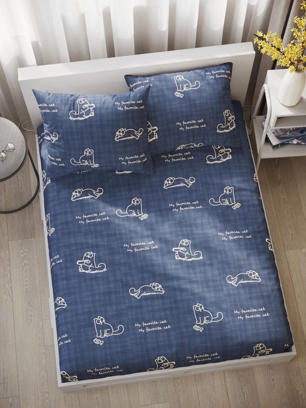 Постельное белье поплин Сказка "Котики Грей" 2-спальное Наволочка 50х70 см 2 шт Простынь 240x215 см Пододеяльник 175x215 см