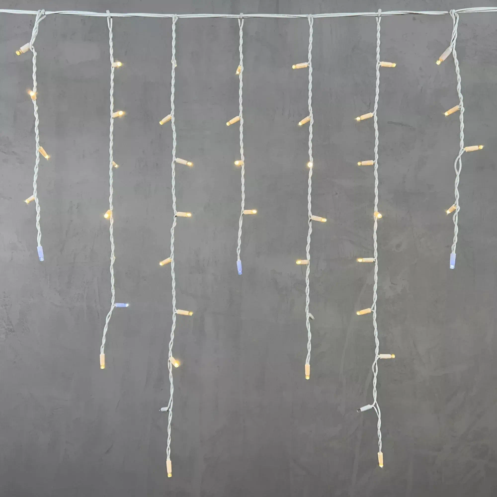 Светодиодная бахрома с колпачком 3,2*0,9 м., 168 теплых белых LED ламп, мерцание, каучуковый белый провод, LTC (LL168BLW-8-2WW)