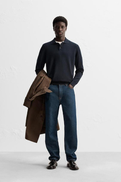 ZARA ПОЛО ИЗ МЕРИНОСОВОЙ ШЕРСТИ, МОРСКОЙ СИНИЙ