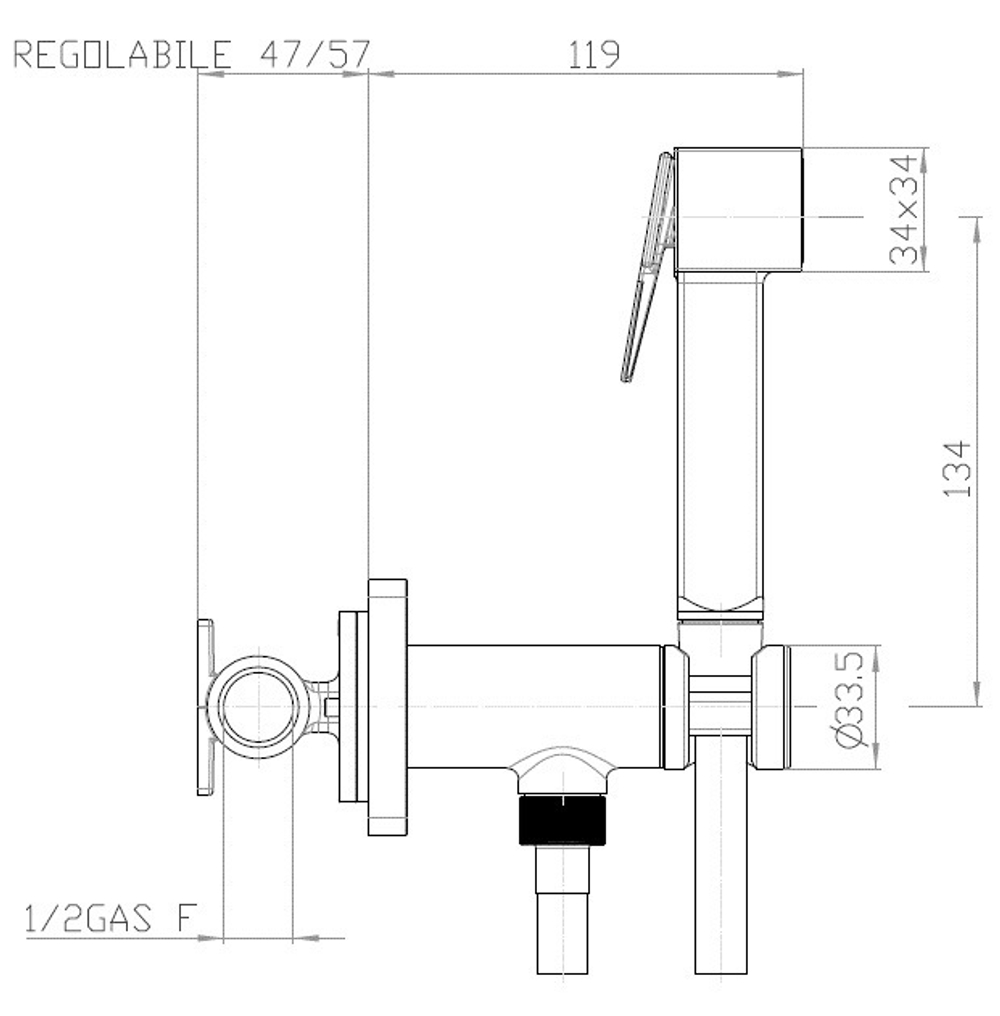 Bossini Cube Brass Mixer Set гигиенический комплект: смеситель прогрессивный, душ с кнопкой подачи воды, шланг 1250 мм, держатель с шланговым подключен