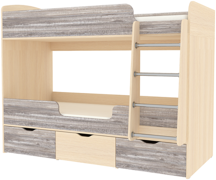 Кровать двухъярусная КарИВи Малыш Двойняшка 80х180  Дуб Молочный Бетон
