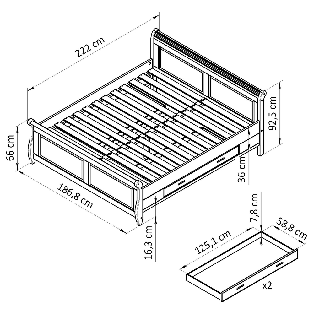 Кровать Мальта 180х200 с ящиками и настилом, массив сосны
