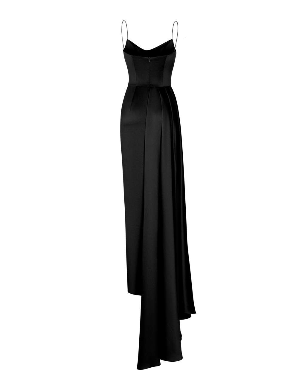 Платье макси драпированное из сатина с шлейфом